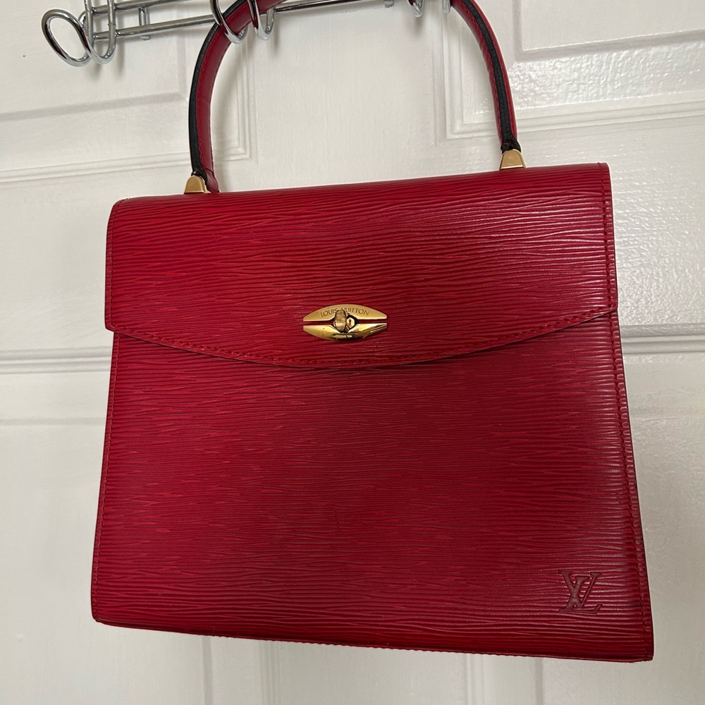 Louis Vuitton Red Satchel with Gold-Tone Closure